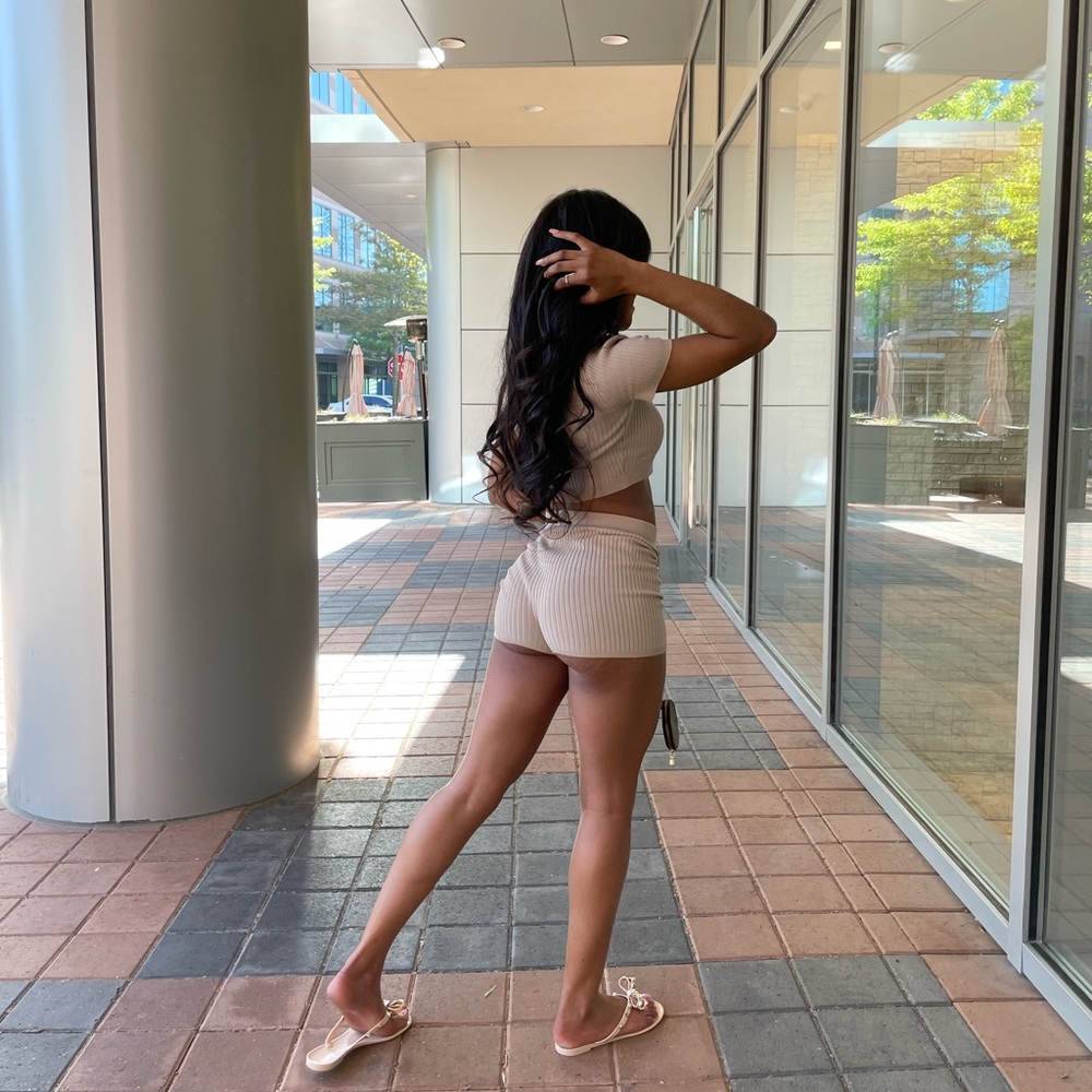 Ribbed Button up crop-top w/ shorts
